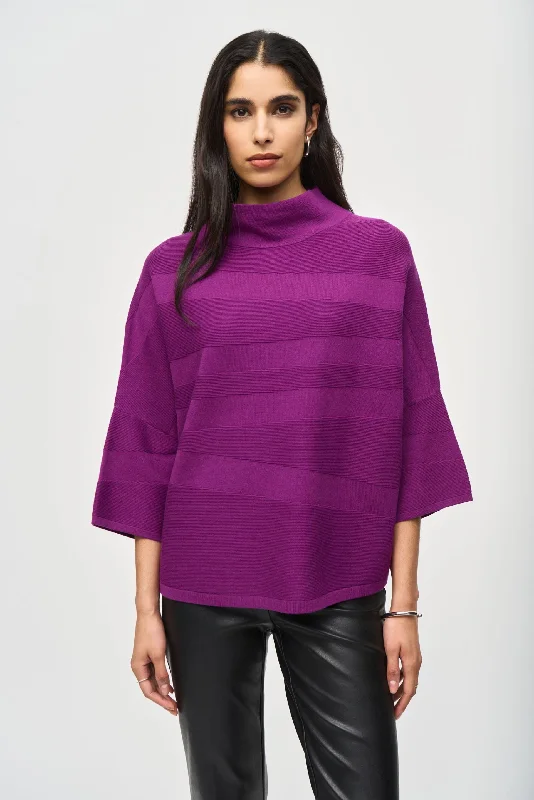 Joseph Ribkoff Mock Neck 3/4 Sleeve Boxy Sweater Top 243953 Terry Terry Cloth Terry Knit