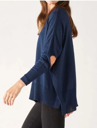 Mersea The Amour Sweater with Heart Patch- Light Navy/Bronze Mesh Sweater Canvas Denim