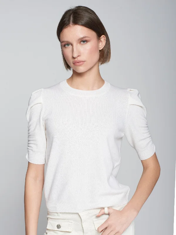 Vilagallo Knitwear Puffed Sleeve Sweater Ecru Lace Blend Ribbed Blend Corduroy Blend