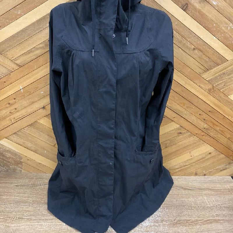 MEC - Women's EcoStorm Long Rain Jacket - MSRP $220: Black-women-LG Zippered Front Buttoned Front Snap Front