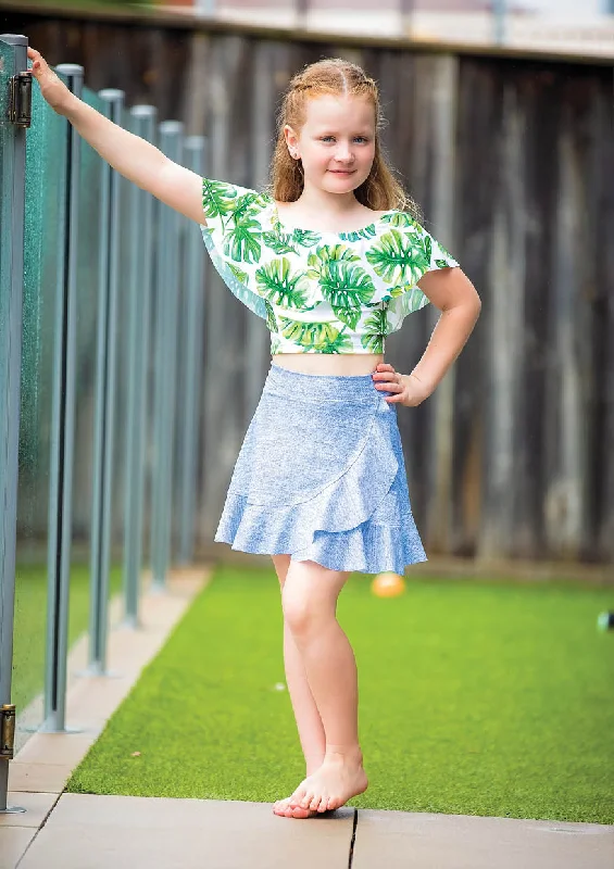 Forever Friends | Girls Wrap & Flounce Skirt Sewing Pattern denim skirt durable