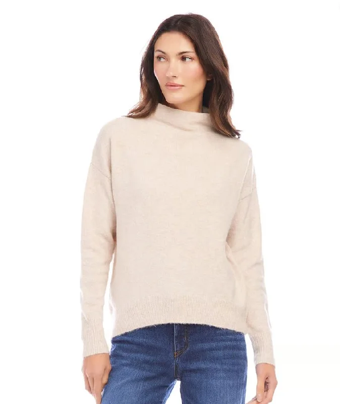 Karen Kane Mock Neck Sweater Sand Layered Multi-layer Single Layer