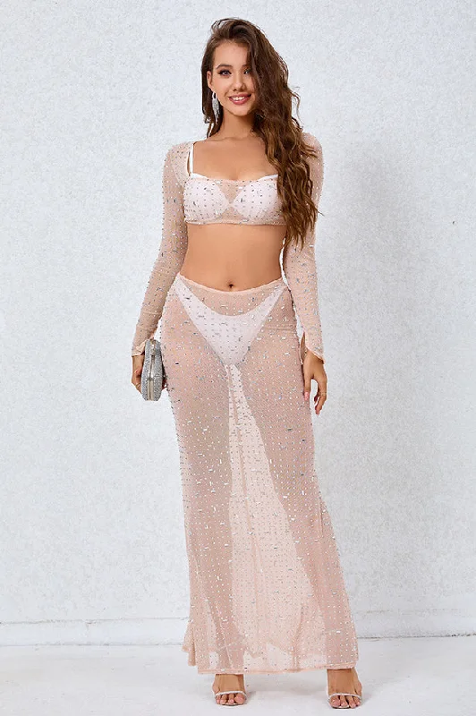 Giulia Sheer Embellished Top + Skirt Set corduroy skirt durable