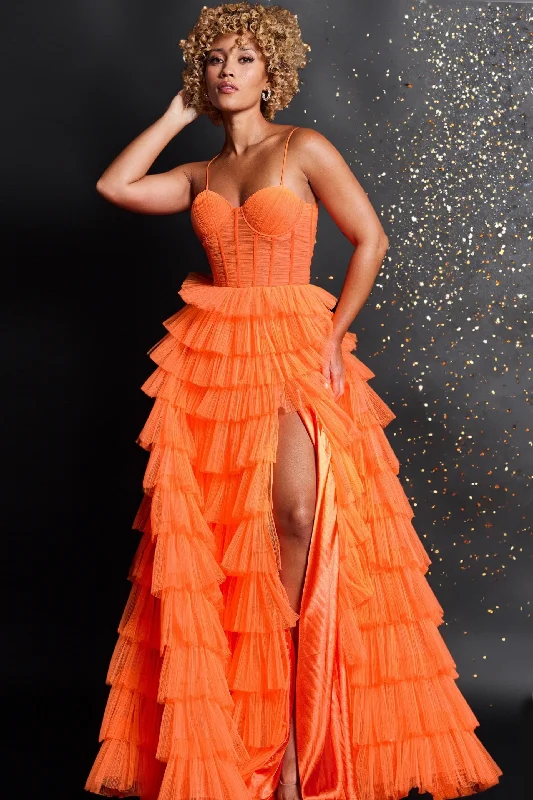 Jovani 38277 Tulle Layered Skirt Gown silk skirt sleek