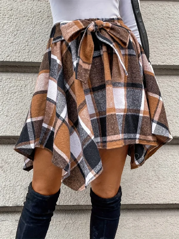 Tied Plaid Asymmetrical Hem Skirt leather skirt modern