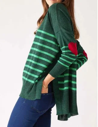 Mersea The Amour Sweater With Heart Patch- Alpine/Clover Stripe Cotton Fabric Linen Fabric Terry Fabric