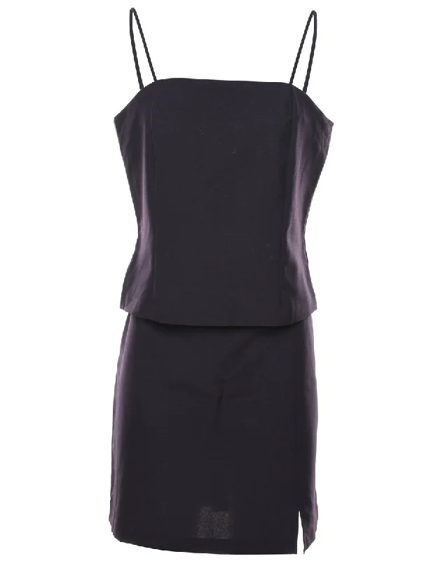 Cami Strap 1990s Mini Slit Detail Purple Top & Skirt Set - M wool skirt sturdy
