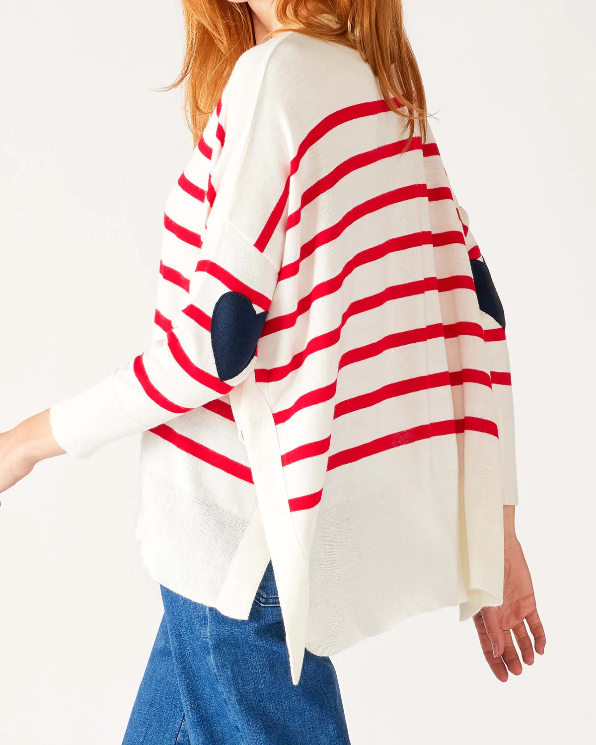 Mersea The Amour Sweater With Heart Patch- Stripe Red Terry Terry Cloth Terry Knit