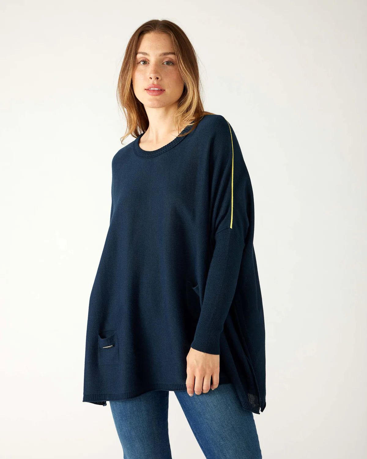 Mersea Catalina Contrast Sweater Navy Ribbed Striped Patterned