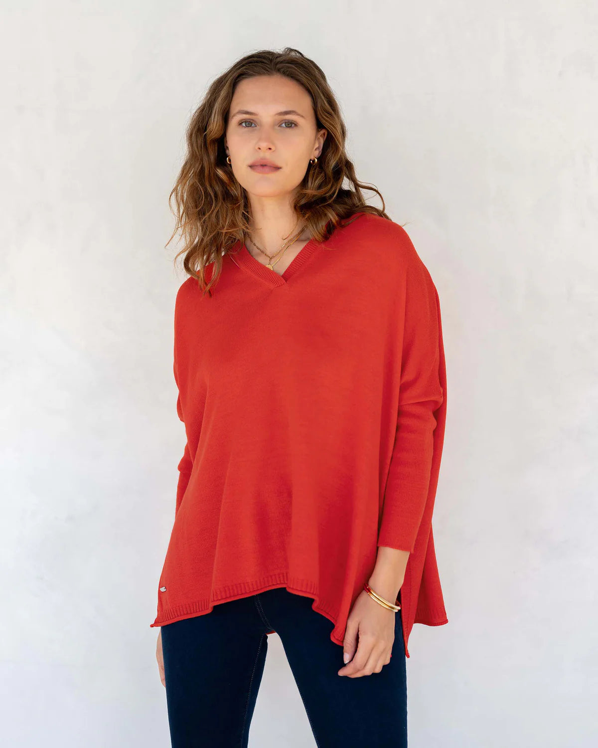 Mersea Catalina V-Neck Sweater Chili Red Thin Thick Dense