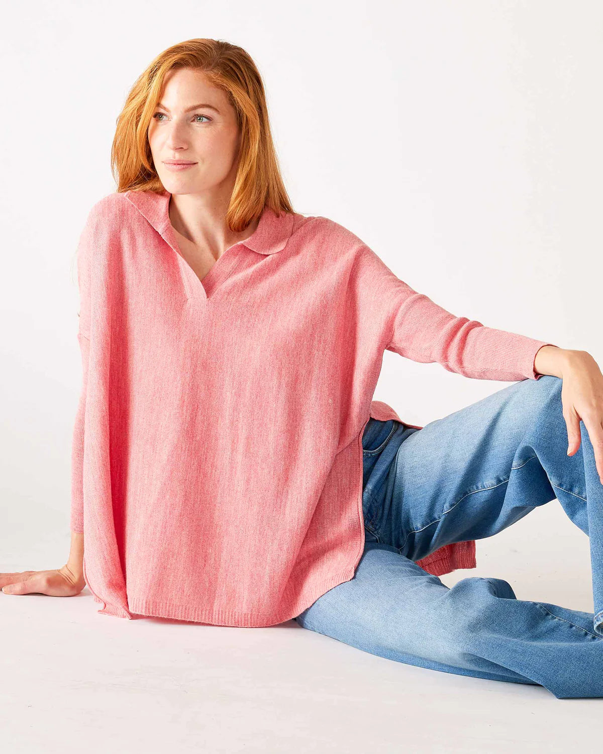 Mersea Catalina Polo Sweater Sea Pink Lightweight Heavyweight Midweight