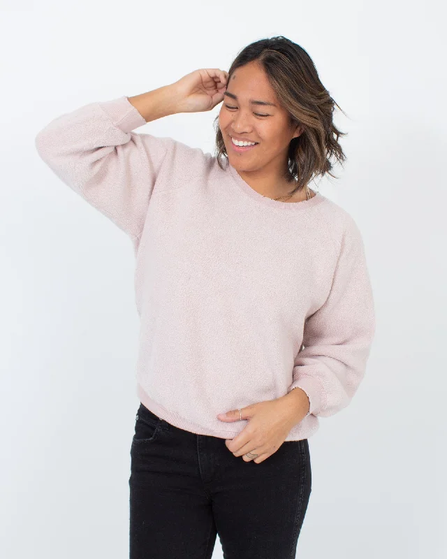 Distressed Pale Pink Teddy Sweater Toggled Drawstring Belted