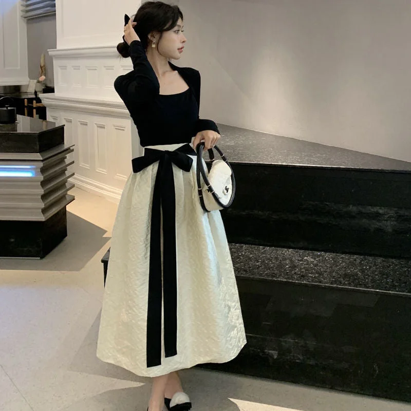 022 Spring Student Casual French Sexy Light  Skirt Top Suit Clothing Simple Style Boutique Clothing cashmere skirt plush