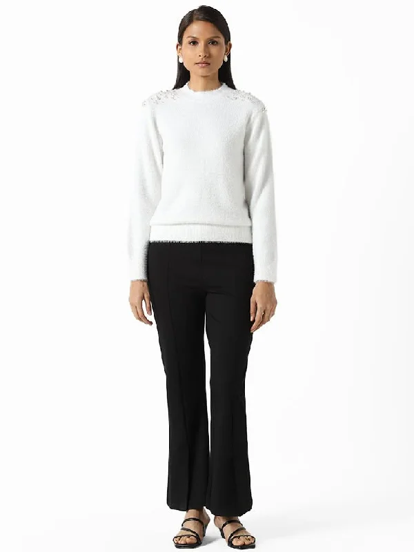 Wardrobe White Pearl Detail Sweater Soft Cozy Warm