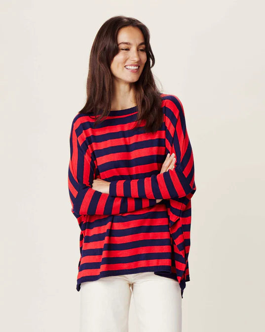 Mersea The Catalina Travel Sweater Ink/Red Stripe Sequined Glittery Shiny