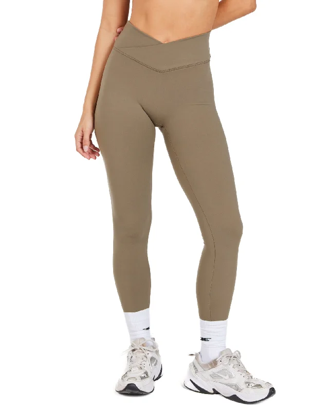 Cross Over Leggings - Dusty Khaki