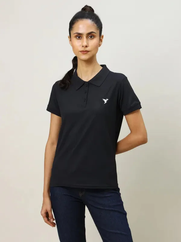 Women Solid Slim Fit Polo T-shirt with MATPIQ