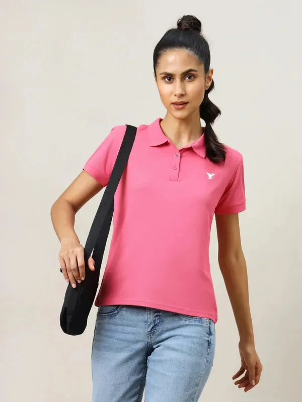 Women Solid Slim Fit Polo T-shirt with MATPIQ