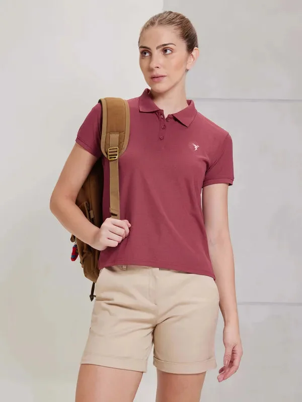 Women Solid Slim Fit Polo T-shirt with MATPIQ