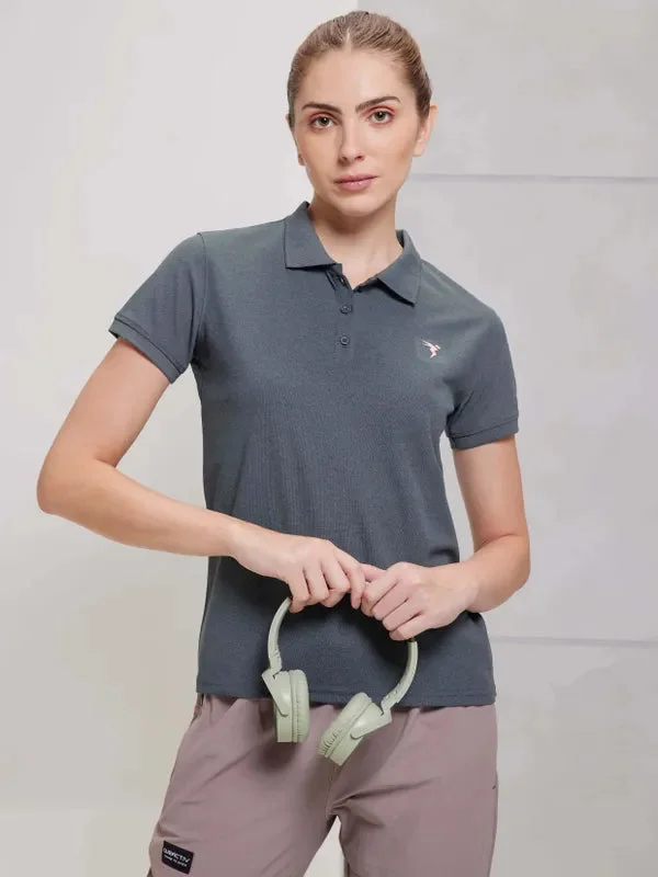 Women Solid Slim Fit Polo T-shirt with MATPIQ