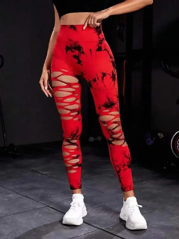 Red Tie Dye High Waisted Leggings