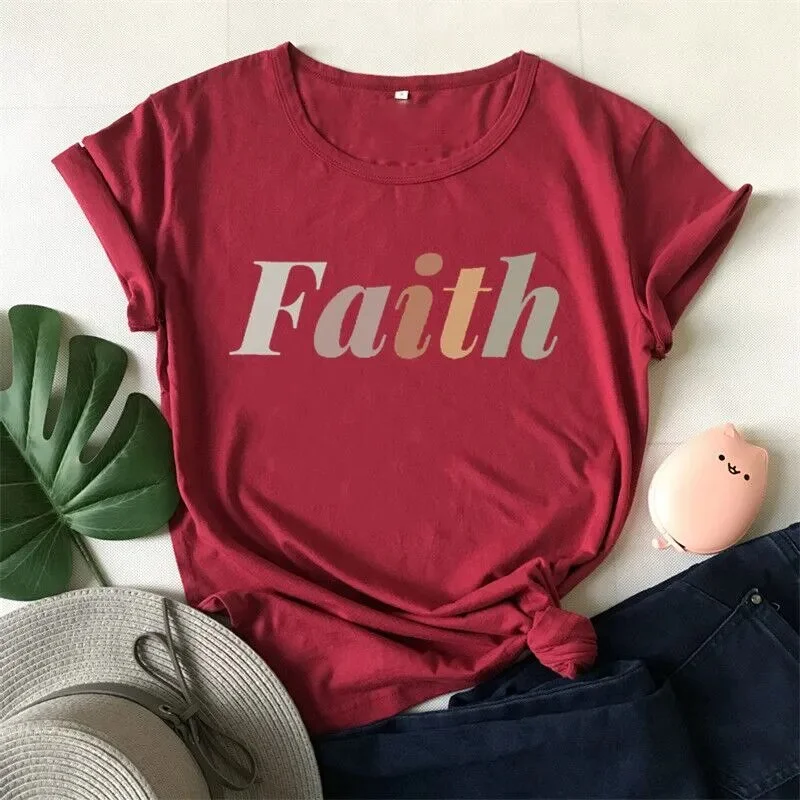 Female Graphic Print Religious Faith Short Sleeve Tee Shirt