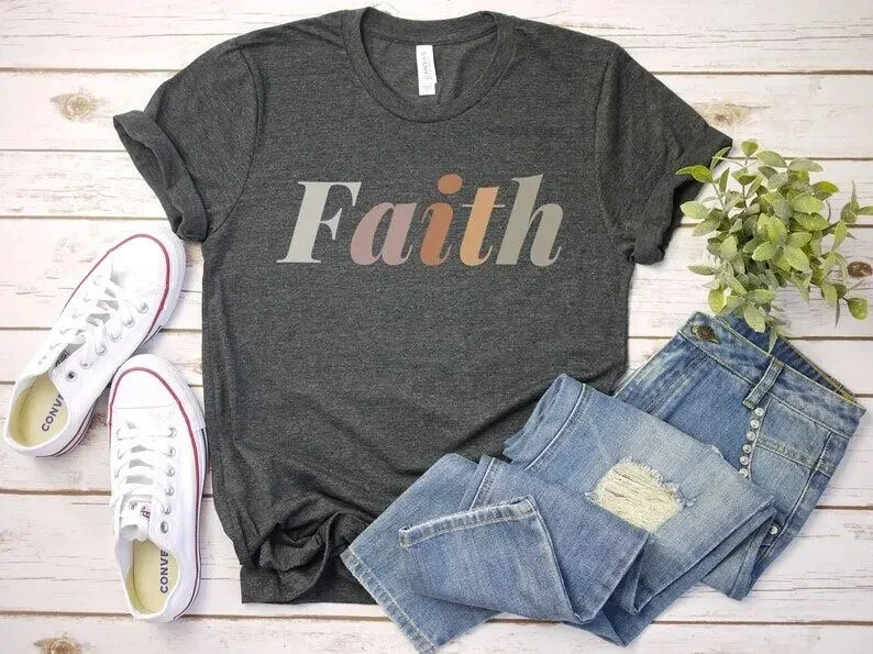 Female Graphic Print Religious Faith Short Sleeve Tee Shirt