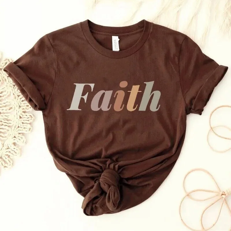 Female Graphic Print Religious Faith Short Sleeve Tee Shirt