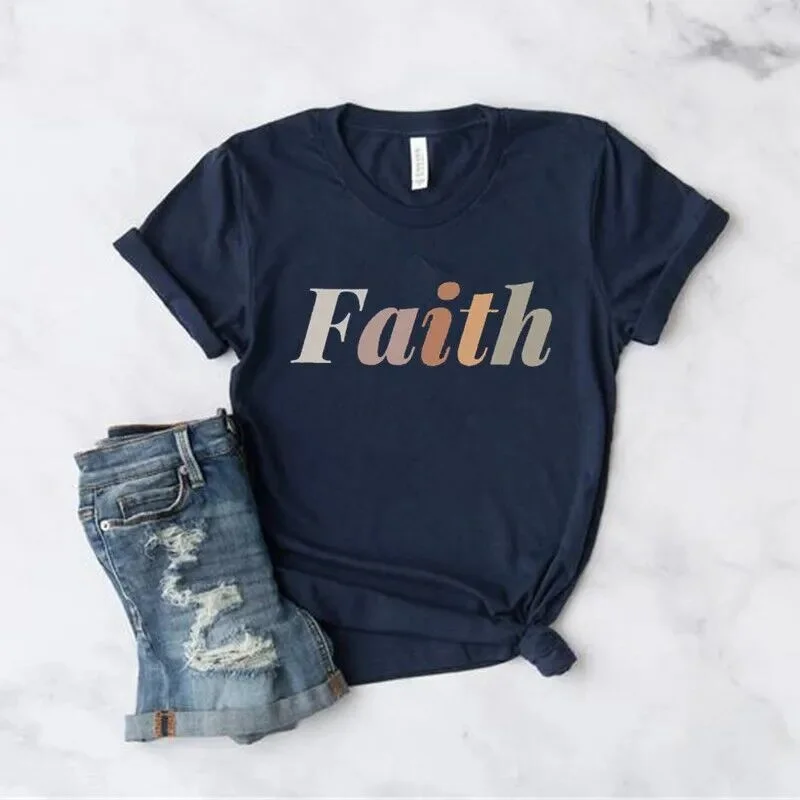 Female Graphic Print Religious Faith Short Sleeve Tee Shirt