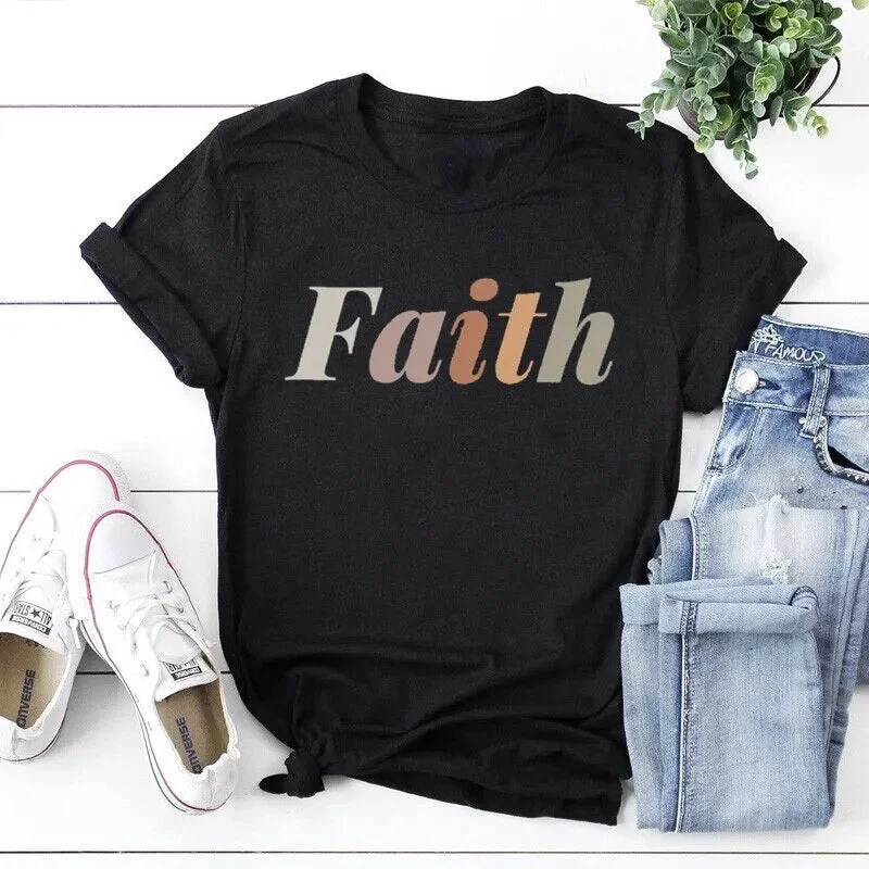 Female Graphic Print Religious Faith Short Sleeve Tee Shirt