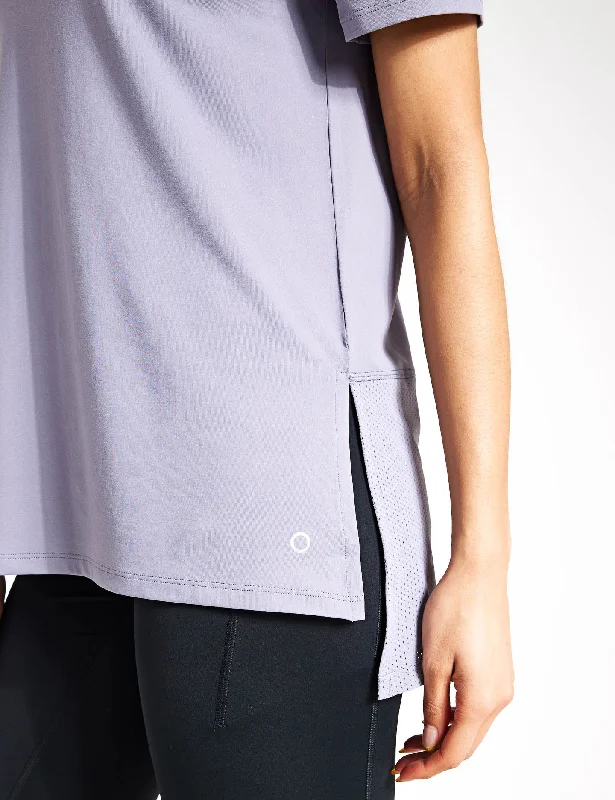 Scoop Neck Mesh Back T-Shirt - Lavender Grey