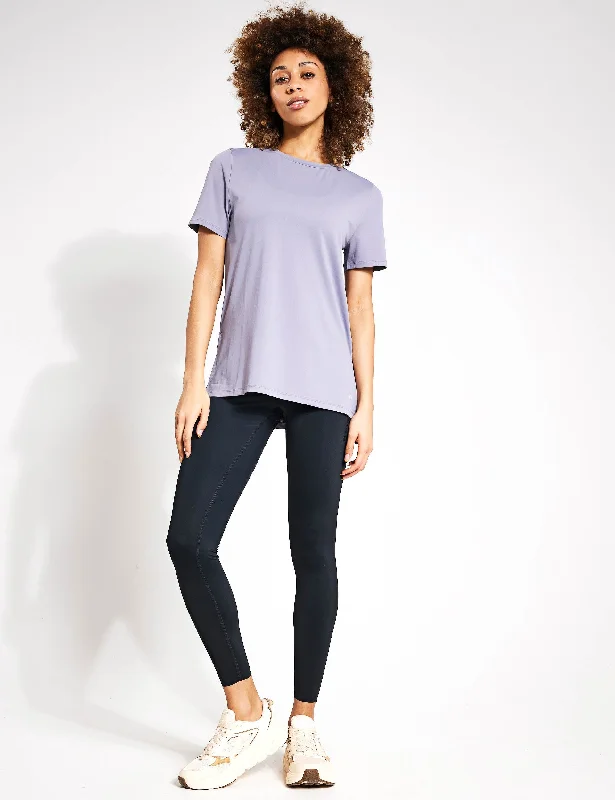 Scoop Neck Mesh Back T-Shirt - Lavender Grey