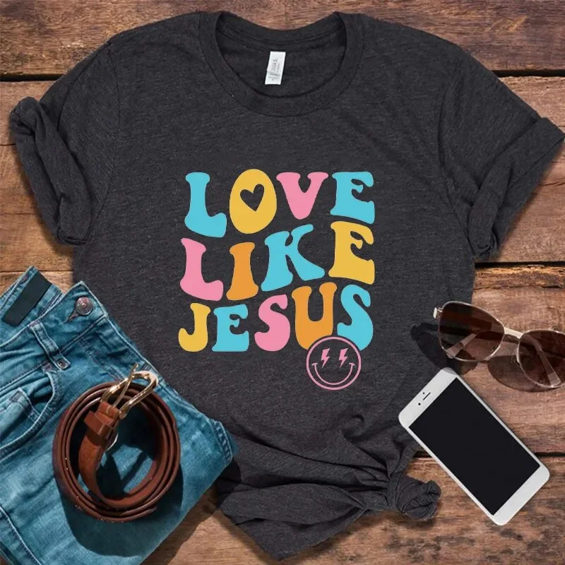 Women's Love Like Jesus Phrase Cotton Short Sleeve Tee Shirt Top