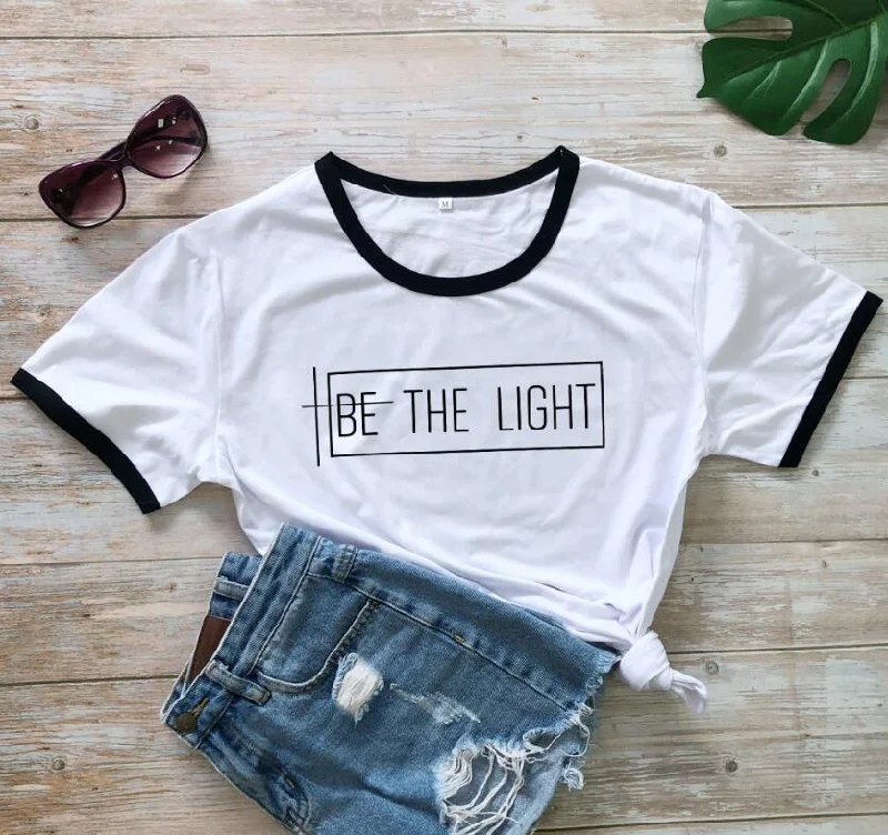 Women's Inspirational Be The Light Short Sleeve Tee Shirt Spiritual