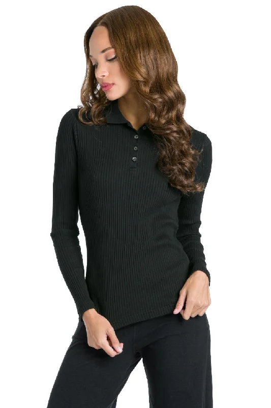 Ribbed Long Sleeve Polo T