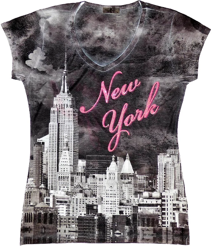 New York Skyline V Neck T Shirt