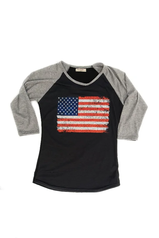 Vintage USA Flag 3/4 Sleeve T-Shirt