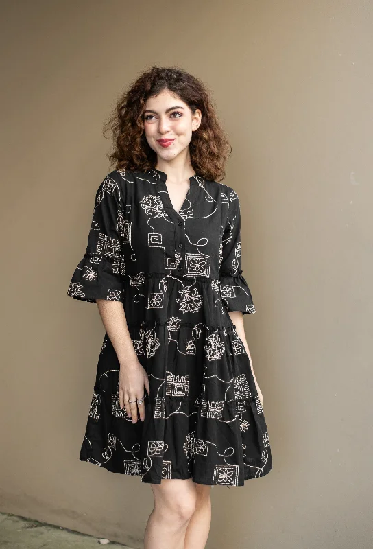 Andrea Black Embroidered Resort Dress