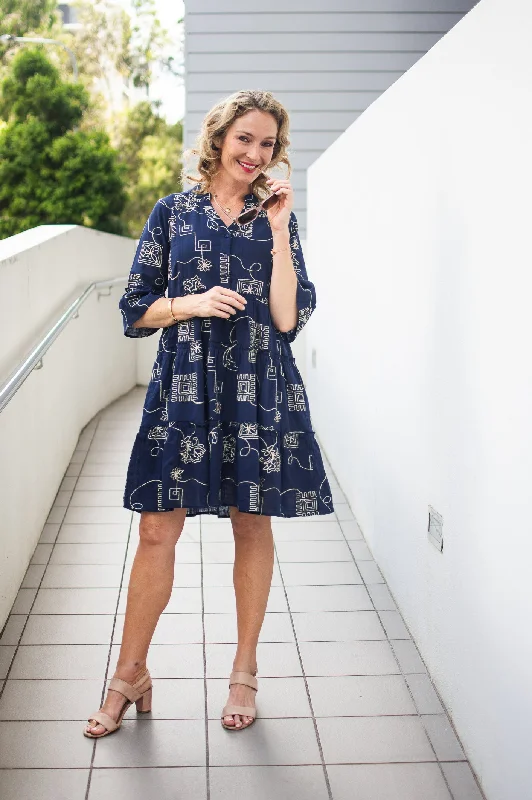 Andrea Navy Embroidered Resort Dress