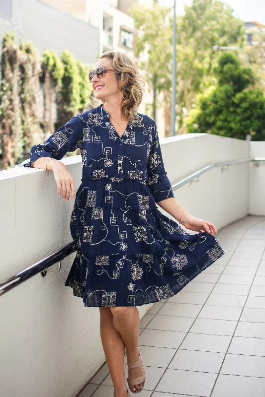 Andrea Navy Embroidered Resort Dress