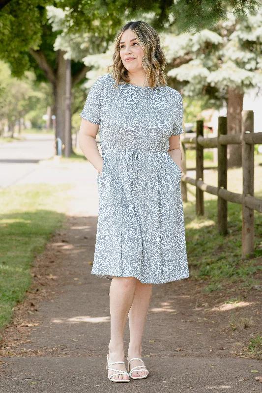 Ditsy Floral Midi Dress in Moody Blue