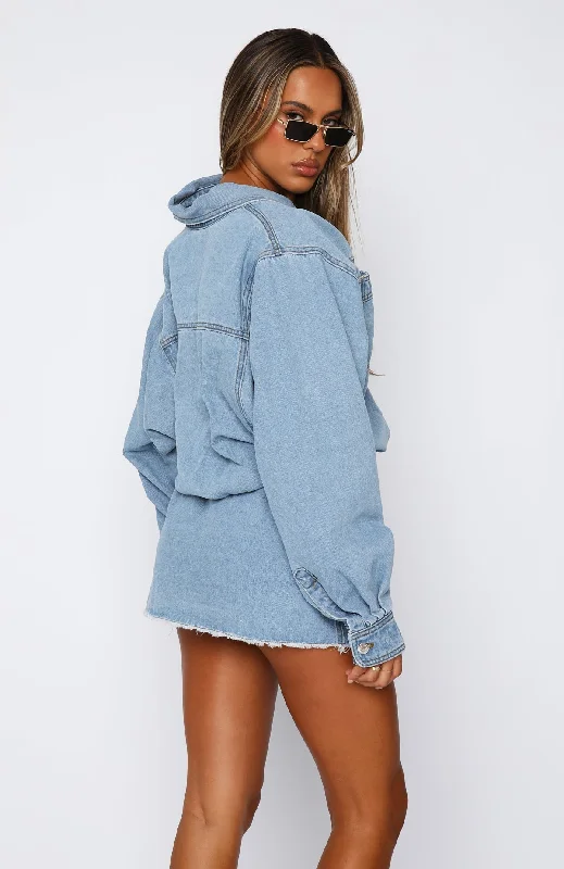 Don't You Remember Long Sleeve Denim Dress Blue Acid Wash