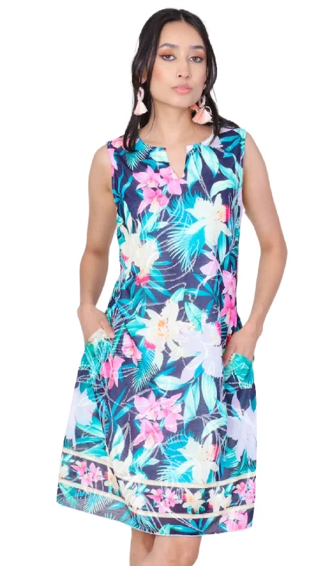 Tropical Print Sleeveless Dress. Style CAT124152