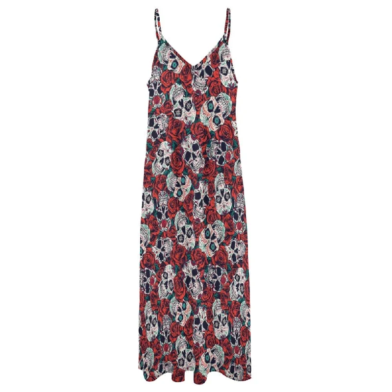 Floral Skulls Sling Ankle Long Maxi Dress