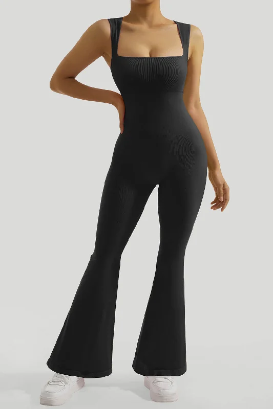 Queen Anne Neckline Flared Jumpsuit