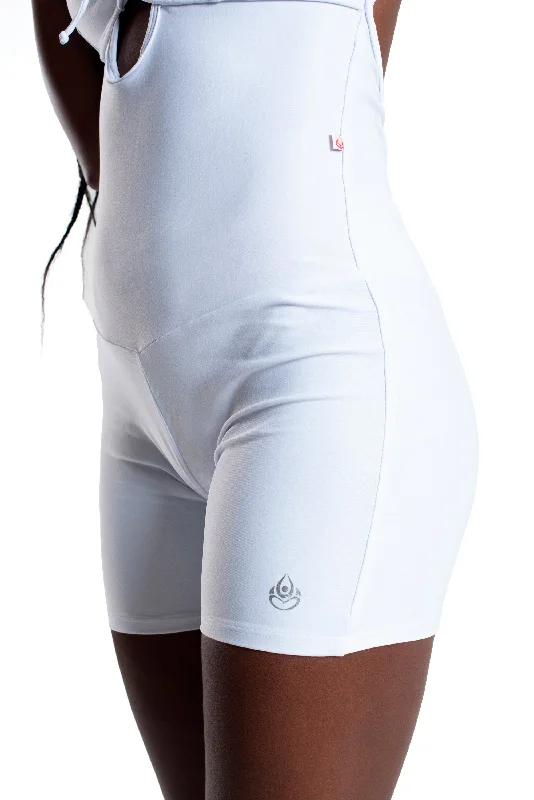 Open Back Short Unitard, White, Cool Form Light