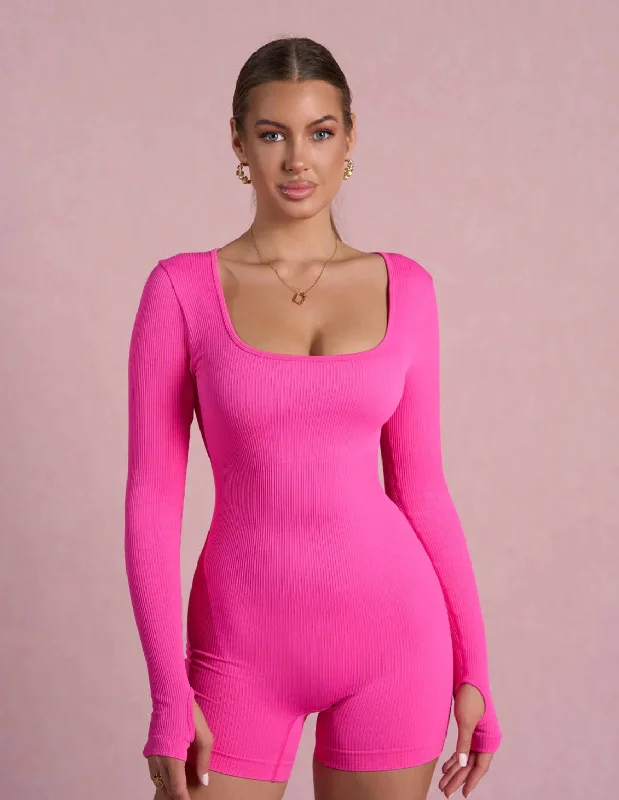 Pink Ribbed Sculpting Romper Shorts