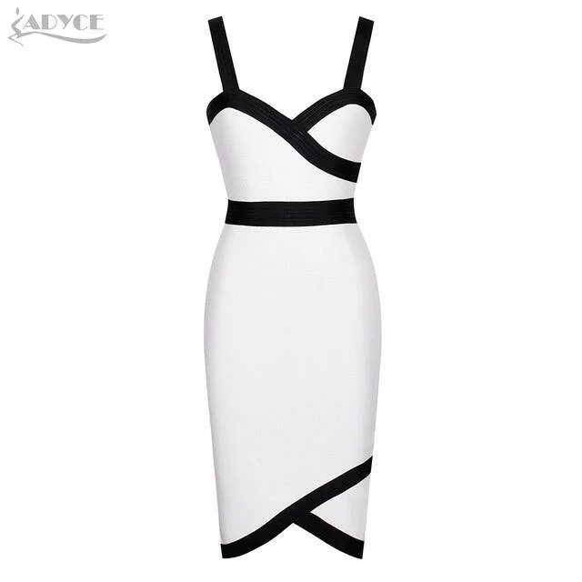 Summer Women Bandage Dress Vestidos Celebrity Party Dress Sexy White Spaghetti Strap Midi Bodycon Club Dresses