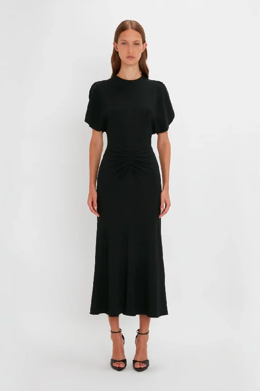 Victoria Beckham Gathered Waist Midi Dress - Black