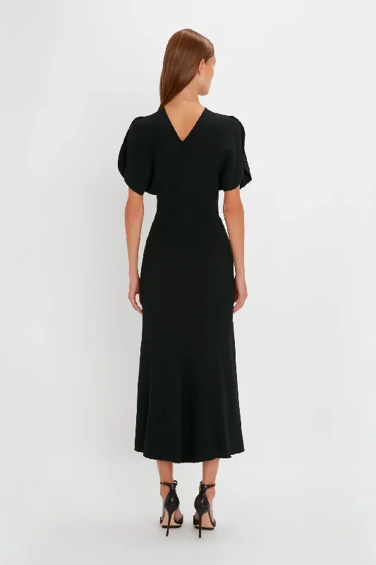 Victoria Beckham Gathered Waist Midi Dress - Black